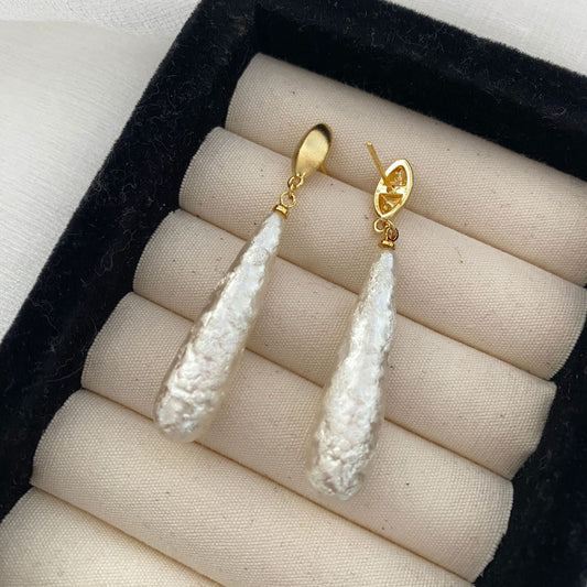 Cream texture long beads earrings