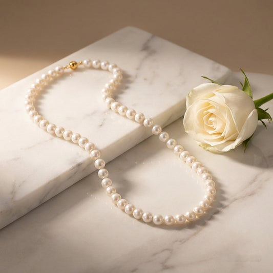 Mother of Pearl Necklace | 14K Gold Magnetic Clasp | Minimalist Strand Jewelry | Gift for Mom | Golden Sun