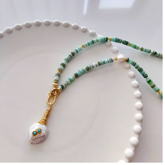 Baroque freshwater turquoise stones necklace