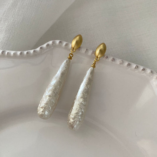 Cream texture long beads earrings