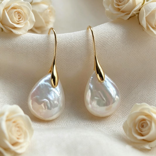 Baroque Freshwater Pearl & Emerald Green Drop Earrings | 14K Gold Fill | Minimalist Everyday Pearl Jewelry | Cloud Tide