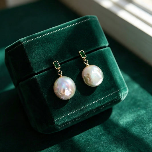 Baroque Freshwater Pearl & Emerald Green Drop Earrings | 14K Gold Fill | May Birthstone Gift | True Green
