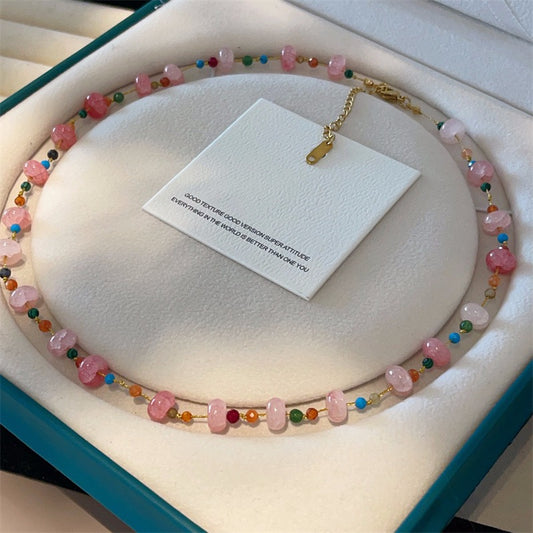 Natural pinky multi color beads necklace